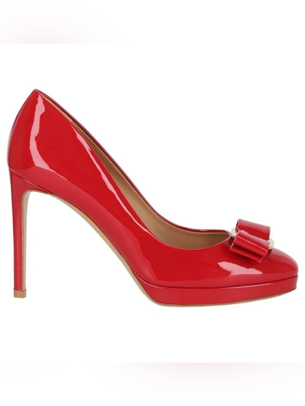 Salvatore Ferragamo Red Patent Leather Osimo Bow Platform Pumps 9.5C